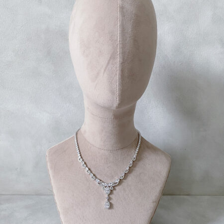 Double Oval Bezel Necklace - Rhodium White Gold
