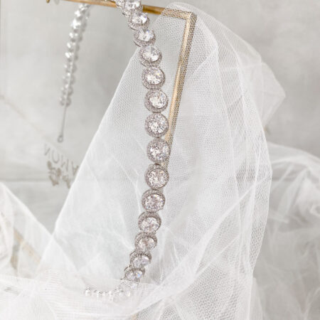 Round Halo Small Headband - Rhodium White Gold