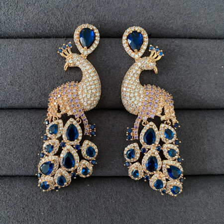 Peacock Beauty Earrings - 18k Yellow Gold, Sapphire