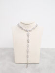 Flower and Marquise Drop Choker - Rhodium White Gold