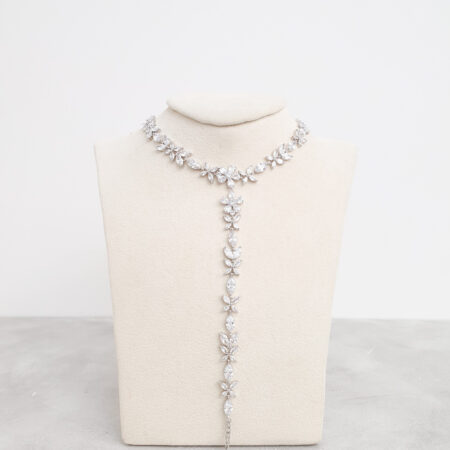 Flower and Marquise Drop Choker - Rhodium White Gold
