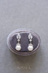 Marquise Trio Drop Pearl Earrings - Rhodium White Gold, White Pearl