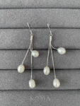 Triple Oval Chain Earrings - Unplated Silver, White Pearl