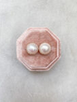 Pearl Bezel Earrings 10 mm - 18k Rose Gold, White Pearl