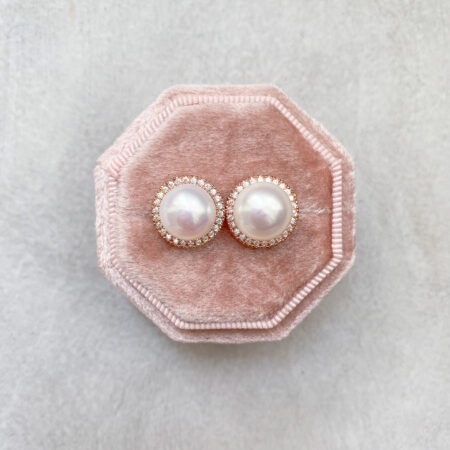 Pearl Bezel Earrings 10 mm - 18k Rose Gold, White Pearl