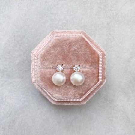 Pearl Dot Earrings 8 mm - 18k Rose Gold, White Pearl