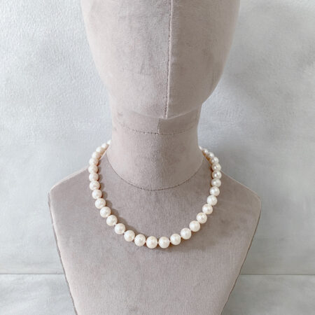 Pearl 11-12 mm Choker - Rhodium White Gold, White Pearl
