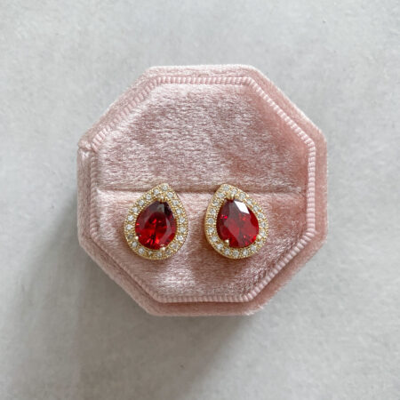 Pear Bezel Earrings - 18k Yellow Gold, Ruby