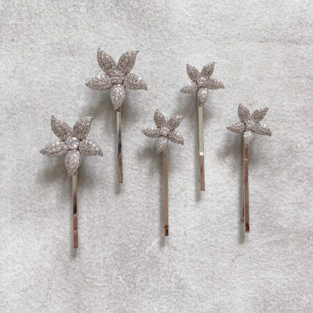 Paved Flower Pin Set - Rhodium White Gold (5 pcs)