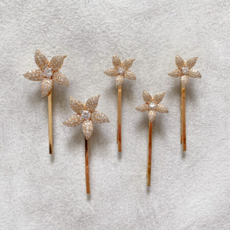 Paved Flower Pin Set - 18k Yellow Gold (5 pcs)