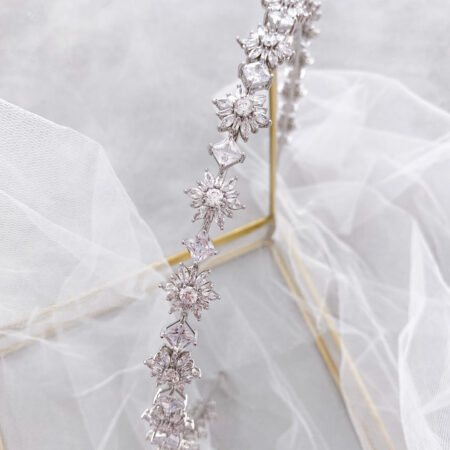 Floral Arrangement Square Headband - Rhodium White Gold