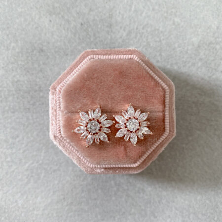 Flower Baguette Earrings - 18k Rose Gold