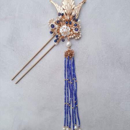 Flying Phoenix Garden Hairpin - Gold, Sapphire (Left)
