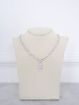 Feminine Floral Pear Bezel Necklace - Rhodium White Gold