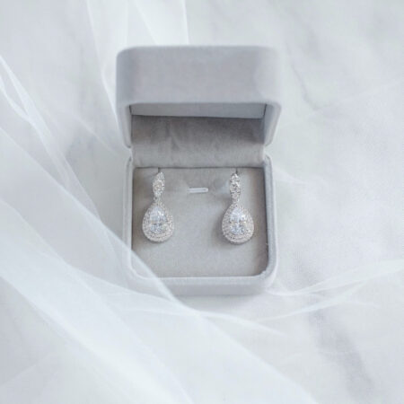 Modern Pear Earrings - Rhodium White Gold