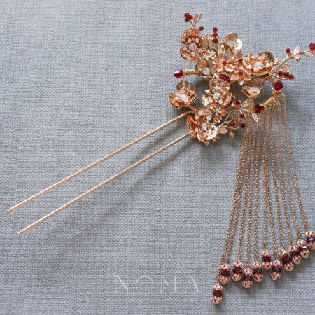Bronze Petal Hairpin - Gold, Red
