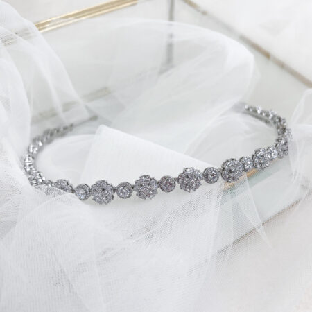 Oval Flower Round Headband - Rhodium White Gold