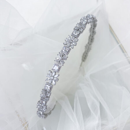 Floral Sparkle Princess Halo Headband - Rhodium White Gold