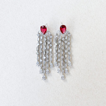Gemology Pear Earrings - Rhodium White Gold, Pink Ruby