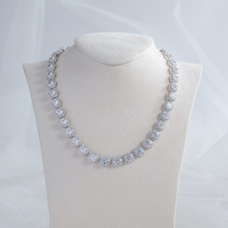 Round Halo L Choker - Rhodium White Gold