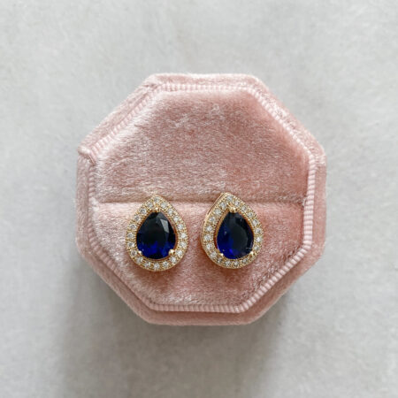 Pear Bezel Earrings - 18k Yellow Gold, Sapphire