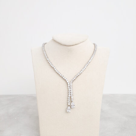 Double Fringe Pear Necklace - Rhodium White Gold