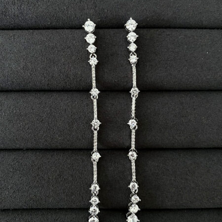 Long Bar Earrings - Rhodium White Gold