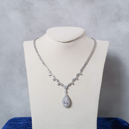 Dot Round Pear Radiant Necklace - Rhodium White Gold