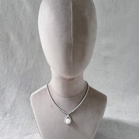 Pearl Pendant Round Necklace - Rhodium White Gold, White Pearl