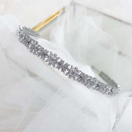 Floral Sparkle Headband - Rhodium White Gold