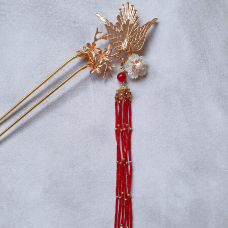 Simple Phoenix Hairpin - Gold, Red (Left)