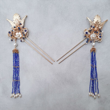 Flying Phoenix Garden Hairpin - Gold, Sapphire (Right)