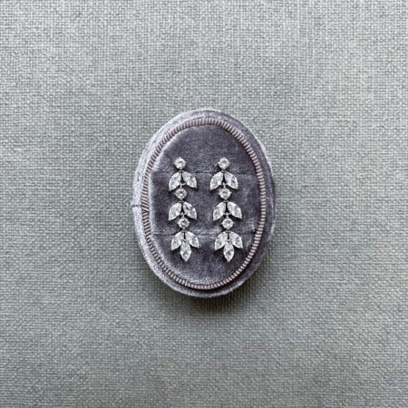 Round Marquise Leaves Earrings - Rhodium White Gold