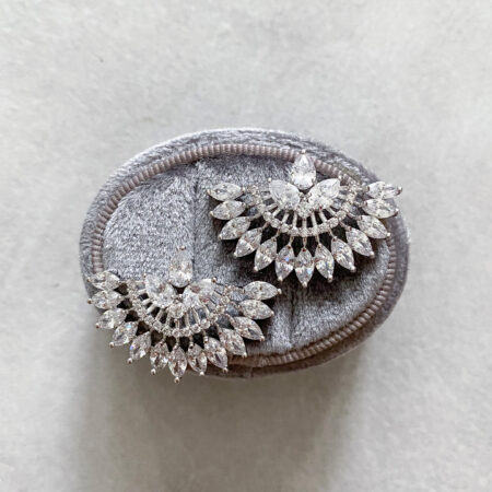 Fan-Shaped Elegance Earrings - Rhodium White Gold