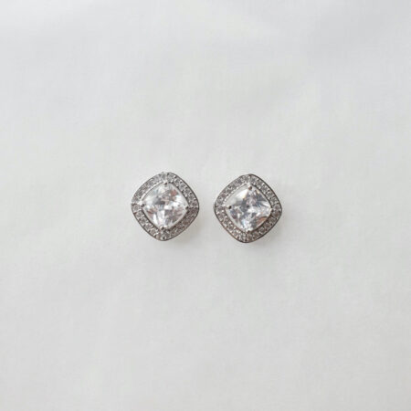 Cushion Halo Bezel 5 ct Earrings - Rhodium White Gold