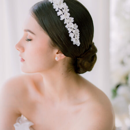 Clay Flower Simple Blossom Headband - White Silver