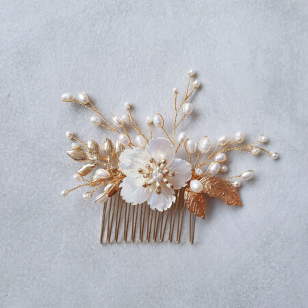 Lotus Garden Haircomb - Gold, White
