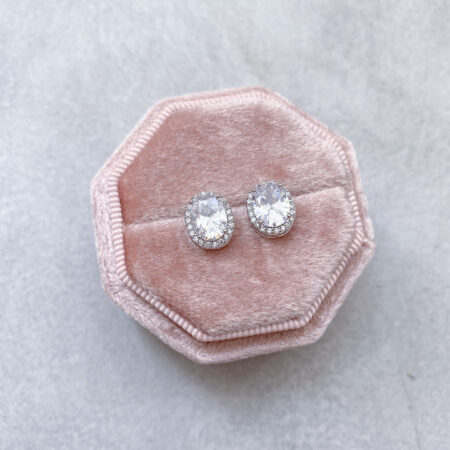Classic Oval Bezel Earrings - Rhodium White Gold
