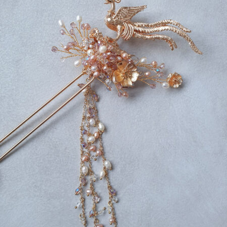 3D Phoenix Hairpin - Gold, Purple