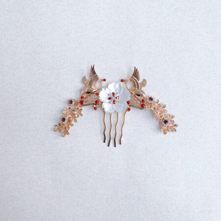 Flying Crane Bouquet Haircomb - Gold, Ruby