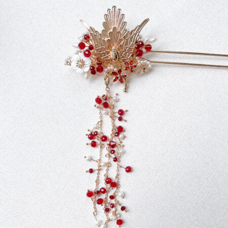 Phoenix Ruby Flowers Hairpin - Gold (Right)