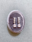 Triple Round Pear Earrings - Rhodium White Gold