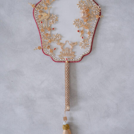 Crane and Crane Maroon Fan - Gold