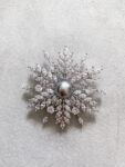 Snowflakes Arrangement Brooch - Rhodium White Gold, Black Pearl