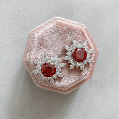 Spiked Ruby Stud Earrings - Rhodium White Gold, Ruby
