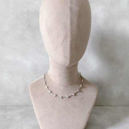 Round Bezel Spaced Choker - Rhodium White Gold
