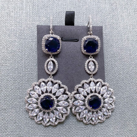 Eye Turner Earrings - Rhodium White Gold, Sapphire