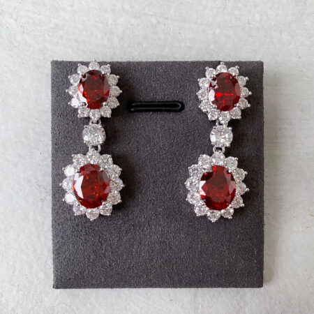 Drop Oval Radiance Earrings - Rhodium White Gold, Ruby