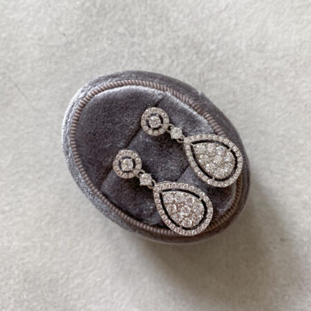 Paved Classic Drop Earrings - Rhodium White Gold