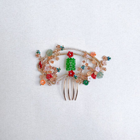 Fan-Shaped Jade Shuangxi Haircomb - Gold, Jade